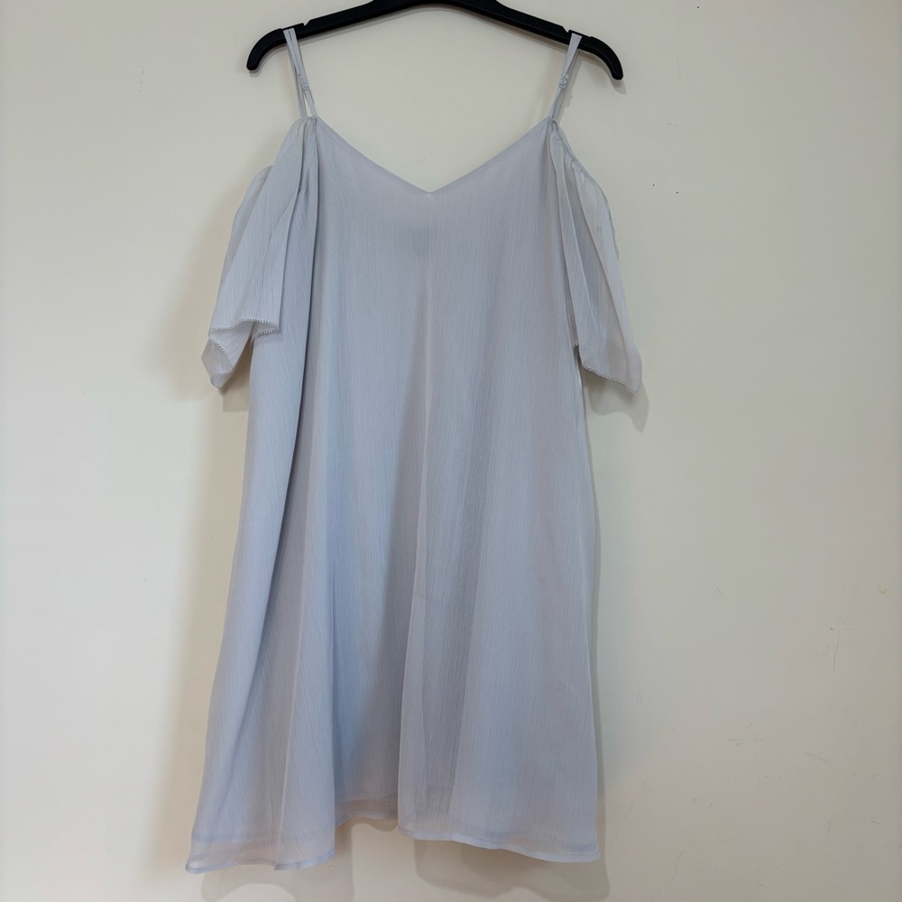 French Connection Beach Gray Cold Shoulder Lagenlook Mini Shift chiffon Dress L